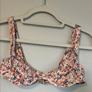 MINKPINK Floral Bikini Top in Pink and Orange